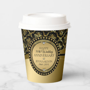 Vasos De Papel 50.º Aniversario Boda Violeta de Damascos de Oro y