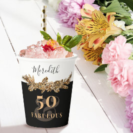 Vasos De Papel 50.º Aniversario Flores Doradas Elegantes Clásicas