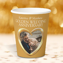 Vasos De Papel 50.º Boda de oro foto de corazón