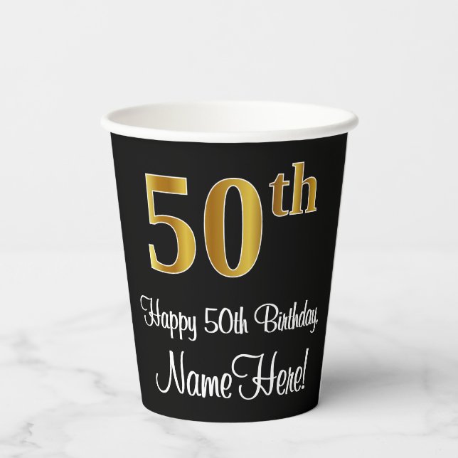 Vasos De Papel 50.º cumpleaños - Elegante lujoso Faux Gold Look # (Reverso )