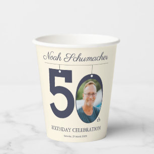 Vasos De Papel 50.º cumpleaños foto de Personalizado de color bei