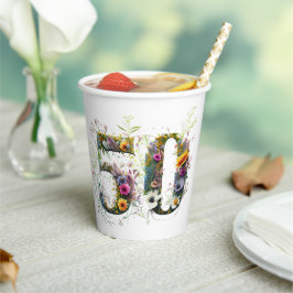 Vasos De Papel 50.º texto decorativo de flores silvestres de cump