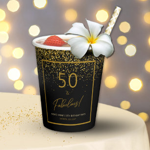 Vasos De Papel 50 Fabuloso Cumpleaños Dorado Negro Brillante