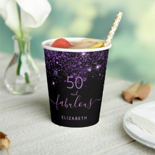 Vasos De Papel 50 fabuloso purpurina morado negro de cumpleaños