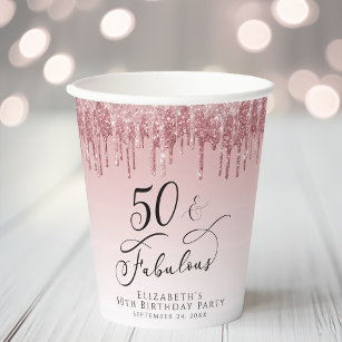 Vasos De Papel 50 Fabuloso Rosa Purpurina Fiesta de Cumpleaños Ro