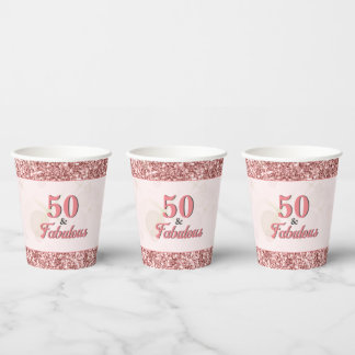 Vasos De Papel 50 y fabuloso cumpleaños elegante Rosa Purpurina r