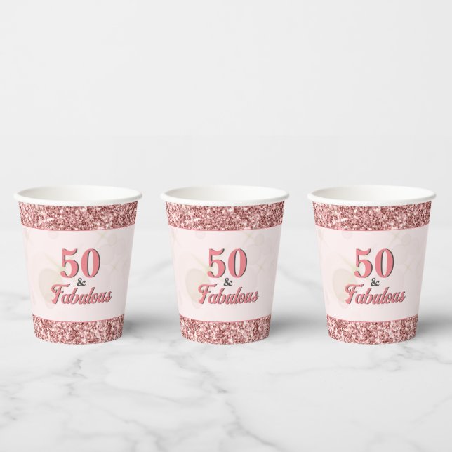 Vasos De Papel 50 y fabuloso cumpleaños elegante Rosa Purpurina r (Multi)