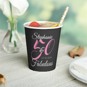 Vasos De Papel 50 y Fabuloso Cumpleaños Personalizado Fiesta Rosa