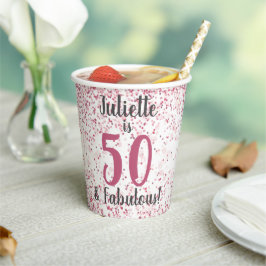 Vasos De Papel 50 y fabuloso Purpurina rosado Confetti Cumpleaños