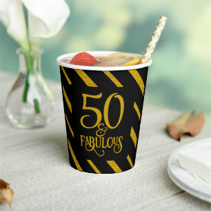 Vasos De Papel 50 y fabuloso rayado de negro y dorado