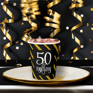 Vasos De Papel 50 y Fabulous black y gold striped