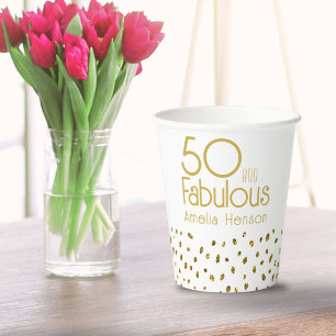 Vasos De Papel 50 y Fabulous Elegant Gold Purpurina 50 cumpleaños
