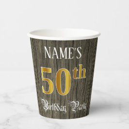 Vasos De Papel 50th Birthday Party — Faux Gold & Faux Wood Looks