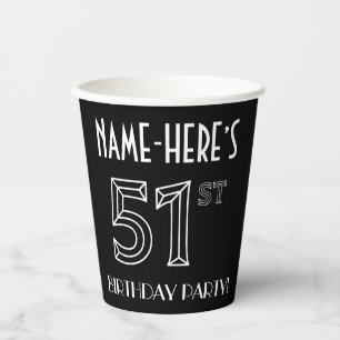 Vasos De Papel 51ª Fiesta de Cumpleaños: Estilo Art Deco + Nombre