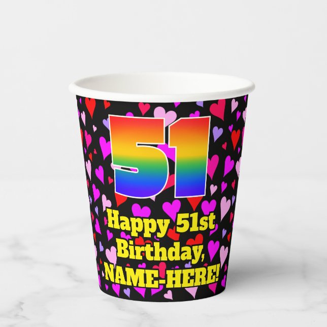 Vasos De Papel 51.º cumpleaños: Patrón de corazones amorosos, arc (Anverso)