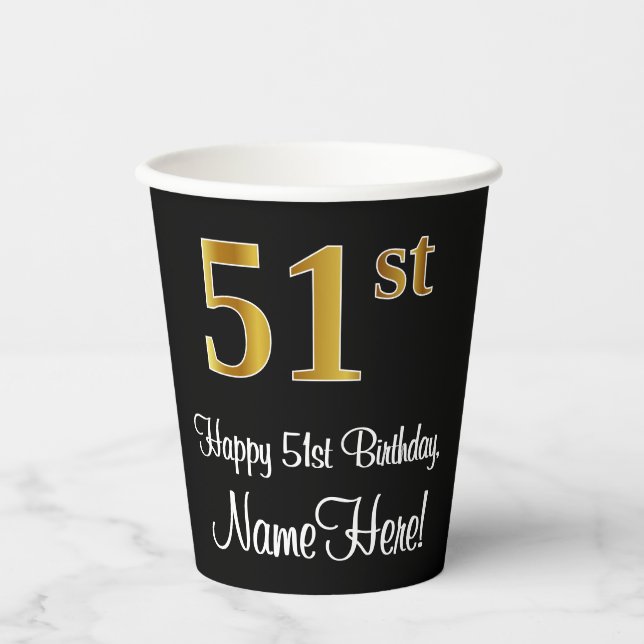 Vasos De Papel 51 Aniversario - Elegante Lujoso Faux Gold Look # (Anverso)