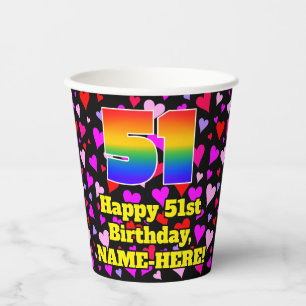 Vasos De Papel 51° cumpleaños: Patrón de corazón amoroso, arc