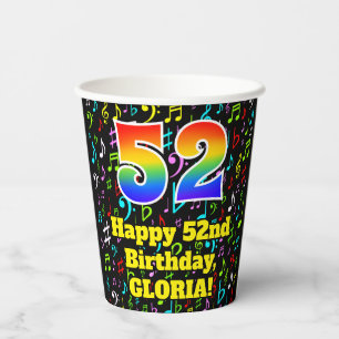 Vasos De Papel 52º cumpleaños: Patrón de notas de música divertid