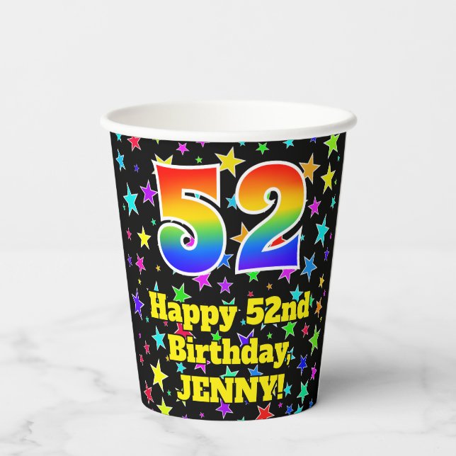 Vasos De Papel 52nd Birthday: Fun Stars Pattern and Rainbow 52 (Reverso )