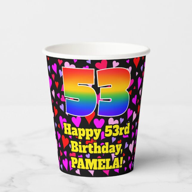 Vasos De Papel 53rd Birthday: Loving Hearts Pattern, Rainbow 53 (Reverso )