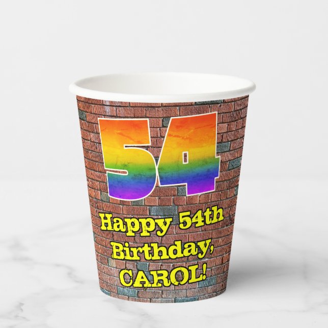 Vasos De Papel 54° cumpleaños: Arcoiris inspirado en graffiti div (Anverso)