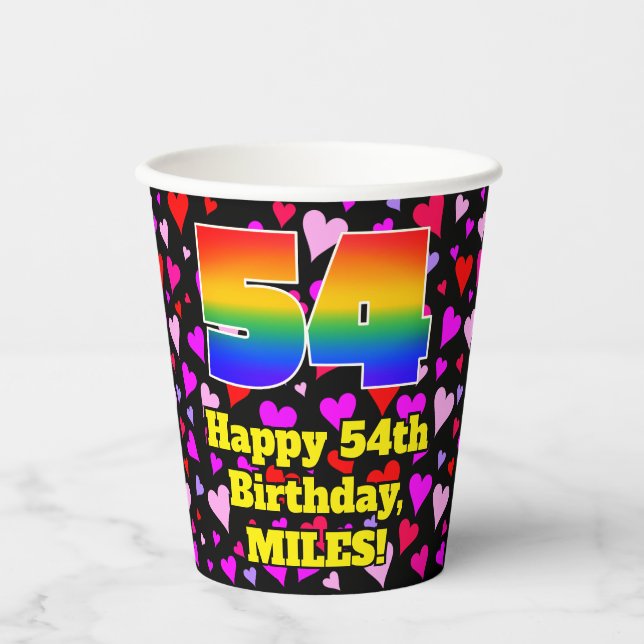 Vasos De Papel 54th Birthday: Loving Hearts Pattern, Rainbow 54 (Anverso)