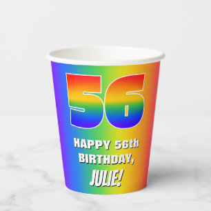 Vasos De Papel 56º cumpleaños: Colorido, divertido patrón arcoiri