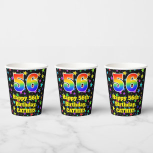 Vasos De Papel 56º cumpleaños: Patrón de estrellas divertidas y a