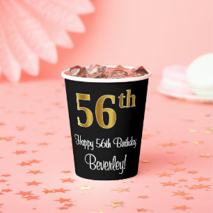 Vasos De Papel 56 Aniversario - Elegante Lujoso Faux Gold Look #