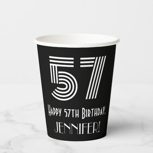 Vasos De Papel 57º cumpleaños — Aspecto inspirado en el Art Deco  (Reverso )