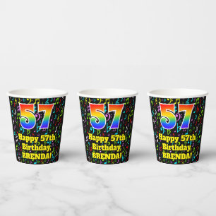 Vasos De Papel 57º cumpleaños: Patrón de notas de música divertid