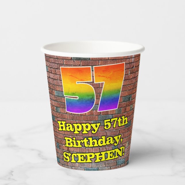 Vasos De Papel 57° cumpleaños: Arcoiris de inspiración divertida  (Reverso )