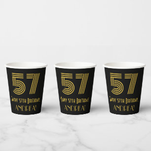Vasos De Papel 57° cumpleaños: Aspecto inspirado en el Art Deco "