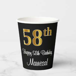 Vasos De Papel 58 Aniversario - Elegante Lujoso Faux Gold Look #