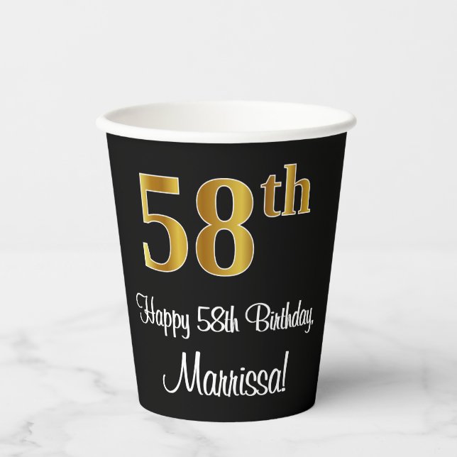 Vasos De Papel 58 Aniversario - Elegante Lujoso Faux Gold Look # (Anverso)