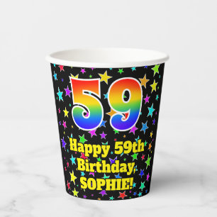 Vasos De Papel 59º cumpleaños: Patrón de estrellas divertidas y a