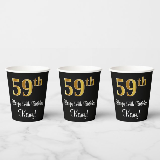 Vasos De Papel 59 Aniversario - Elegante Lujoso Faux Gold Look # (Multi)