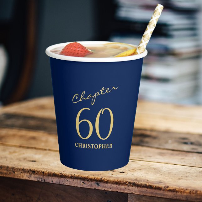 Vasos De Papel 60.º cumpleaños Capítulo 60 Oro Azul (Personalized 60th Birthday Chapter 60 Blue Gold Paper Cups
)