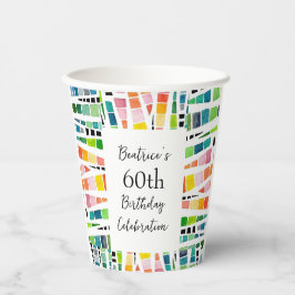 Vasos De Papel 60.º Patrón Geométrico de Acuarela de Cumpleaños