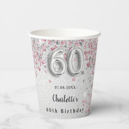 Vasos De Papel 60.º purpurina rosa plateado