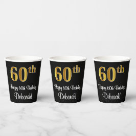 Vasos De Papel 60 Aniversario - Elegante Lujoso Faux Gold Look #