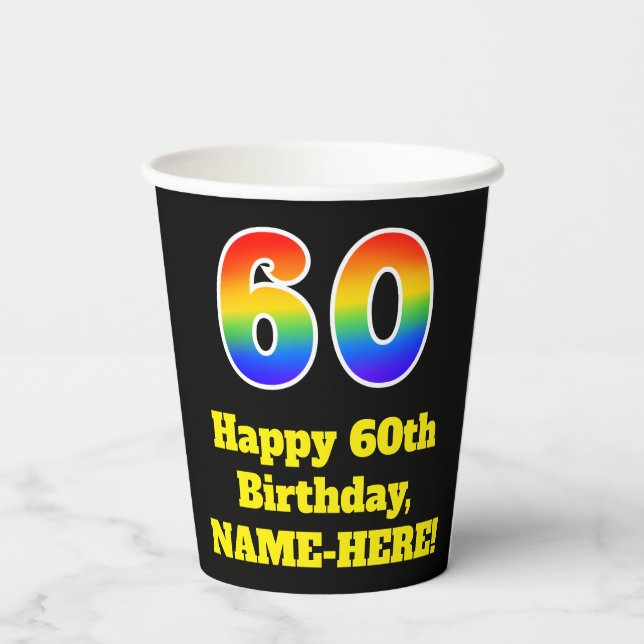Vasos De Papel 60° cumpleaños: colorido, divertido, emocionante,  (Reverso )
