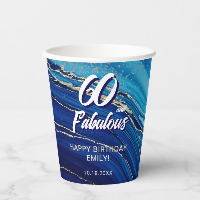 Vasos De Papel 60 y fabuloso cumpleaños Purpurina de Mármol (Anverso)
