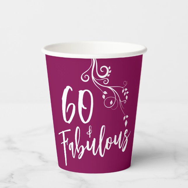 Vasos De Papel 60 y fabuloso Script Magenta 60 cumpleaños (Reverso )