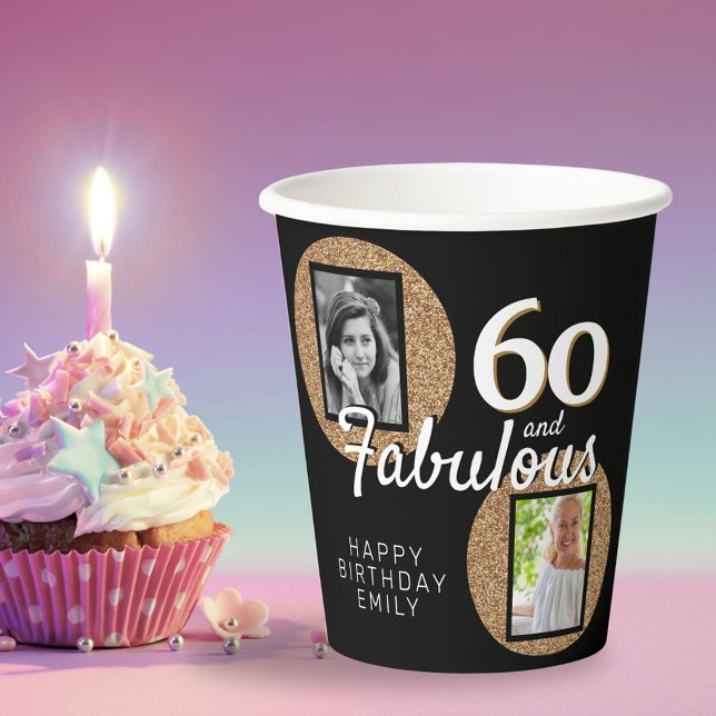 Vasos De Papel 60 y Fabulous Gold Purpurina 2 Photo 60th Birthday (Subido por el creador)