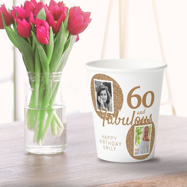 Vasos De Papel 60 y Fabulous Gold Purpurina 2 Photo 60th Birthday (Subido por el creador)