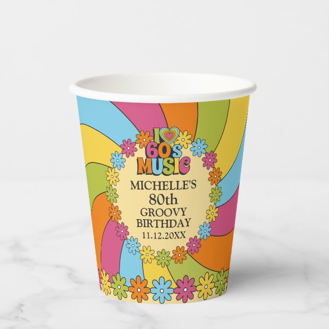 Vasos De Papel 60s Music Retro Party 80th Birthday Celebration  (Anverso)