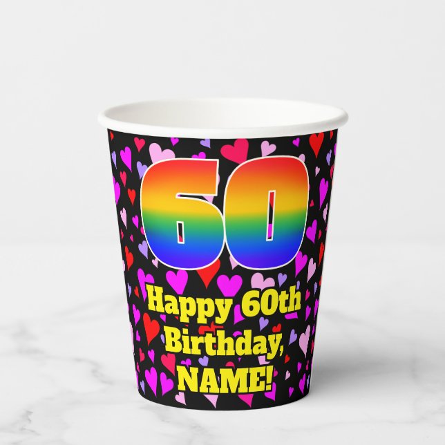 Vasos De Papel 60th Birthday: Loving Hearts Pattern, Rainbow 60 (Reverso )