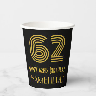 Vasos De Papel 62° cumpleaños: Aspecto inspirado en el Art Deco "