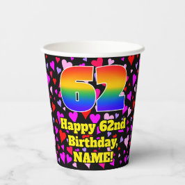 Vasos De Papel 62nd Birthday: Loving Hearts Pattern, Rainbow 62